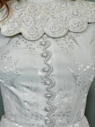 Calla, Vintage White Silk Damask, Bias Cut Fishtail Gown