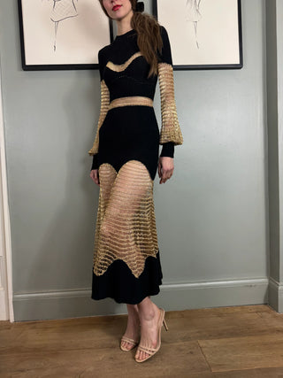 Alexander McQueen, Knit and Gold Crochet Dress