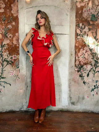 Eloise, 30s Red Silk and Lace Dress