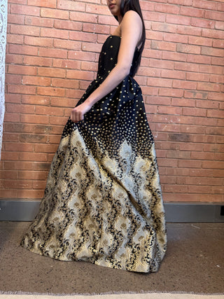 Alice, Y2K Silk Jacquard Black and Gold Dress