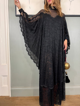 Fox, 70s Black Lace and Chiffon Dress