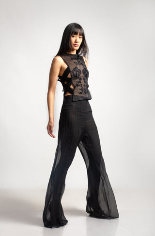 Harmony Couture Sheer Flared Pintuck Trousers