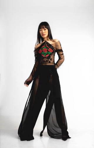 Harmony Couture Sheer Flowing Flared Trousers