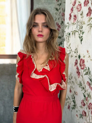 Eloise, 30s Red Silk and Lace Dress