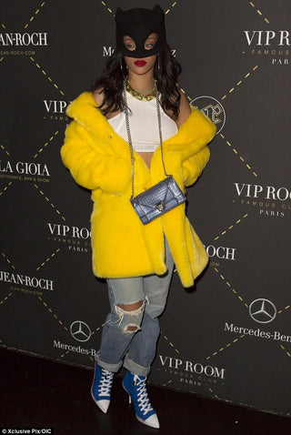 Vintage Moschino Runway RTW Fall 2015 Yellow Faux Fur Coat Look #10 (owned by Rihanna)