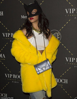 Vintage Moschino Runway RTW Fall 2015 Yellow Faux Fur Coat Look #10 (owned by Rihanna)