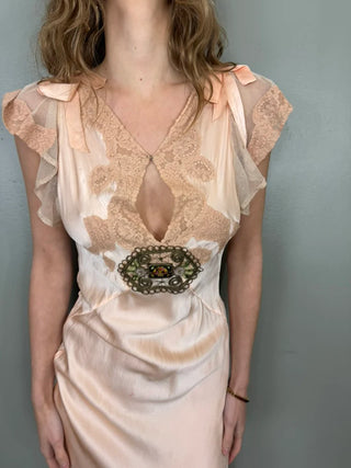 Aura, 30s Light Pink Silk, Lace and Net Frill Dress