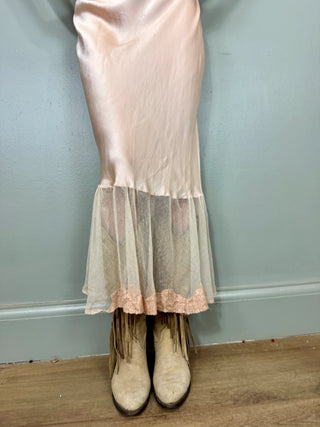 Aura, 30s Light Pink Silk, Lace and Net Frill Dress