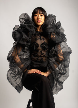 Harmony Couture Sheer Top w/ Voluminous Detachable Sleeves