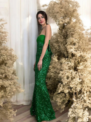 Clara, Vintage Green Sequins Dress with Rhinestone Collar and Belt