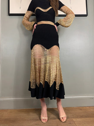 Alexander McQueen, Knit and Gold Crochet Dress