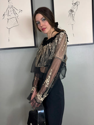 Ventura, 20s Net and Cream Embroidered Lace Blouse