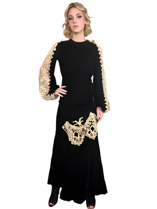 Amalia, 30s Velvet and Cream Lace Dress