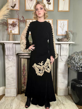 Amalia, 30s Velvet and Cream Lace Dress