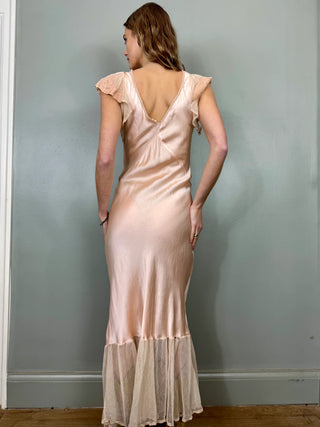 Aura, 30s Light Pink Silk, Lace and Net Frill Dress