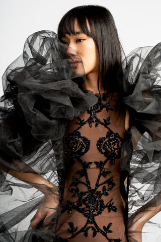 Harmony Couture Sheer Dress w/ Voluminous Detachable Sleeves