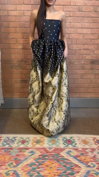 Alice, Y2K Silk Jacquard Black and Gold Dress