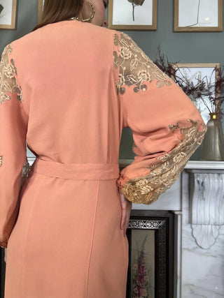 Flora, 40s Pink Crepe and Lace Dress