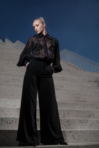 Embroidered Sheer Silk Blouse