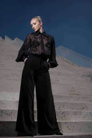 Embroidered Sheer Silk Blouse