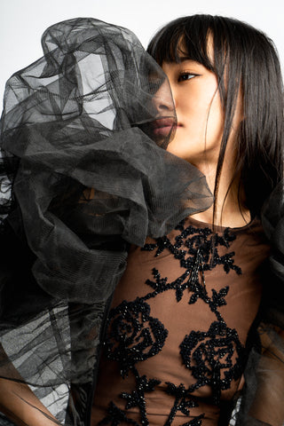 Harmony Couture Sheer Dress w/ Voluminous Detachable Sleeves