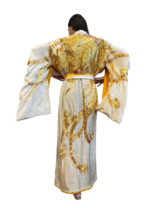 Viking, 40s Cream Silk and Gold Phoenix Embroidered Kimono