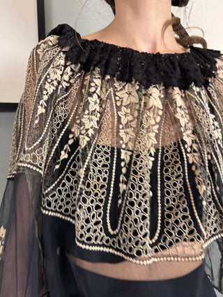 Ventura, 20s Net and Cream Embroidered Lace Blouse