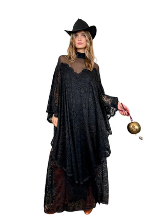 Fox, 70s Black Lace and Chiffon Dress