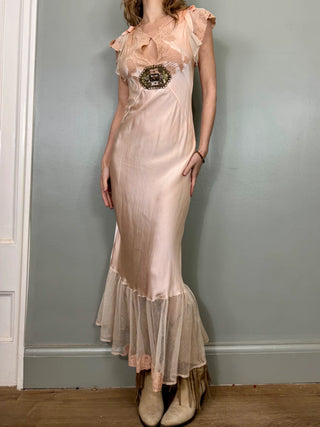Aura, 30s Light Pink Silk, Lace and Net Frill Dress