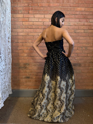 Alice, Y2K Silk Jacquard Black and Gold Dress