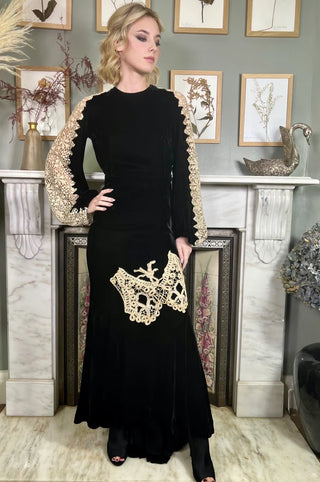 Amalia, 30s Velvet and Cream Lace Dress