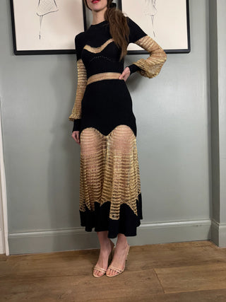 Alexander McQueen, Knit and Gold Crochet Dress