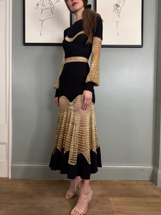 Alexander McQueen, Knit and Gold Crochet Dress