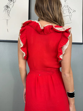 Eloise, 30s Red Silk and Lace Dress