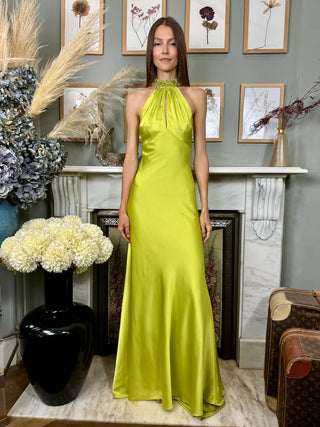 Lina, Lime Green Silk and Beaded Dress