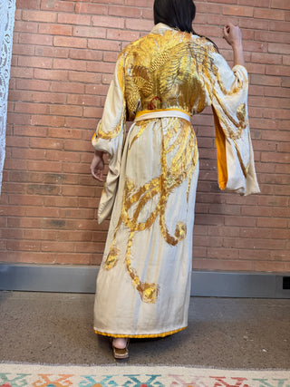 Viking, 40s Cream Silk and Gold Phoenix Embroidered Kimono
