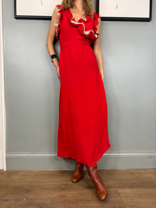 Eloise, 30s Red Silk and Lace Dress