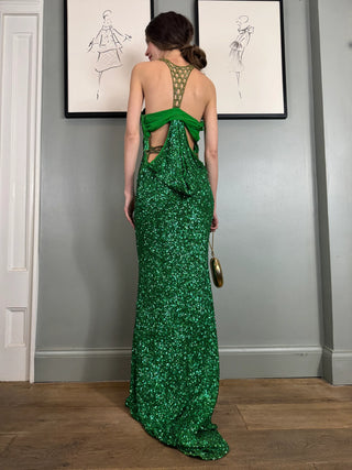 Clara, Vintage Green Sequins Dress with Rhinestone Collar and Belt