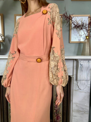 Flora, 40s Pink Crepe and Lace Dress