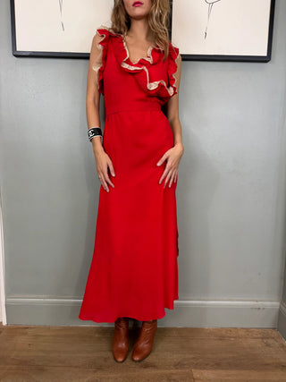 Eloise, 30s Red Silk and Lace Dress