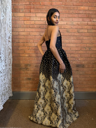 Alice, Y2K Silk Jacquard Black and Gold Dress