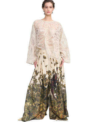 Wild Printed Silk Wide-Leg Trousers