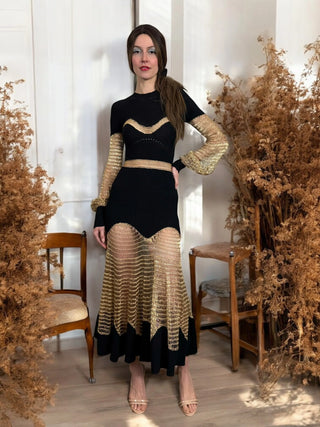Alexander McQueen, Knit and Gold Crochet Dress