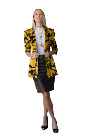 Vintage Luarte de Legare Black Blazer with Yellow Flower Print