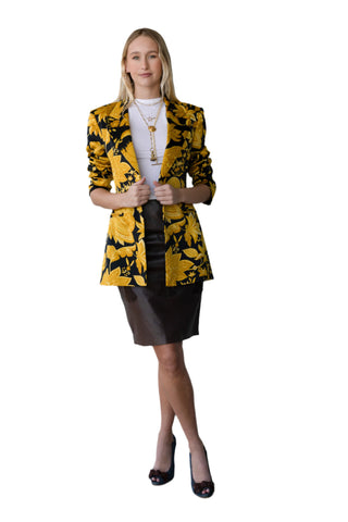 Vintage Luarte de Legare Black Blazer with Yellow Flower Print