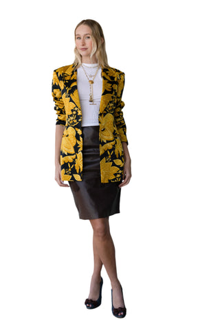 Vintage Luarte de Legare Black Blazer with Yellow Flower Print