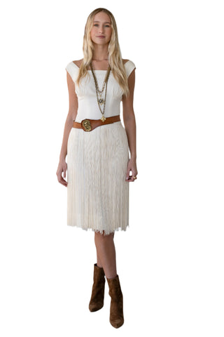 Vintage Gallina California 1960s Cream Fringe Dress