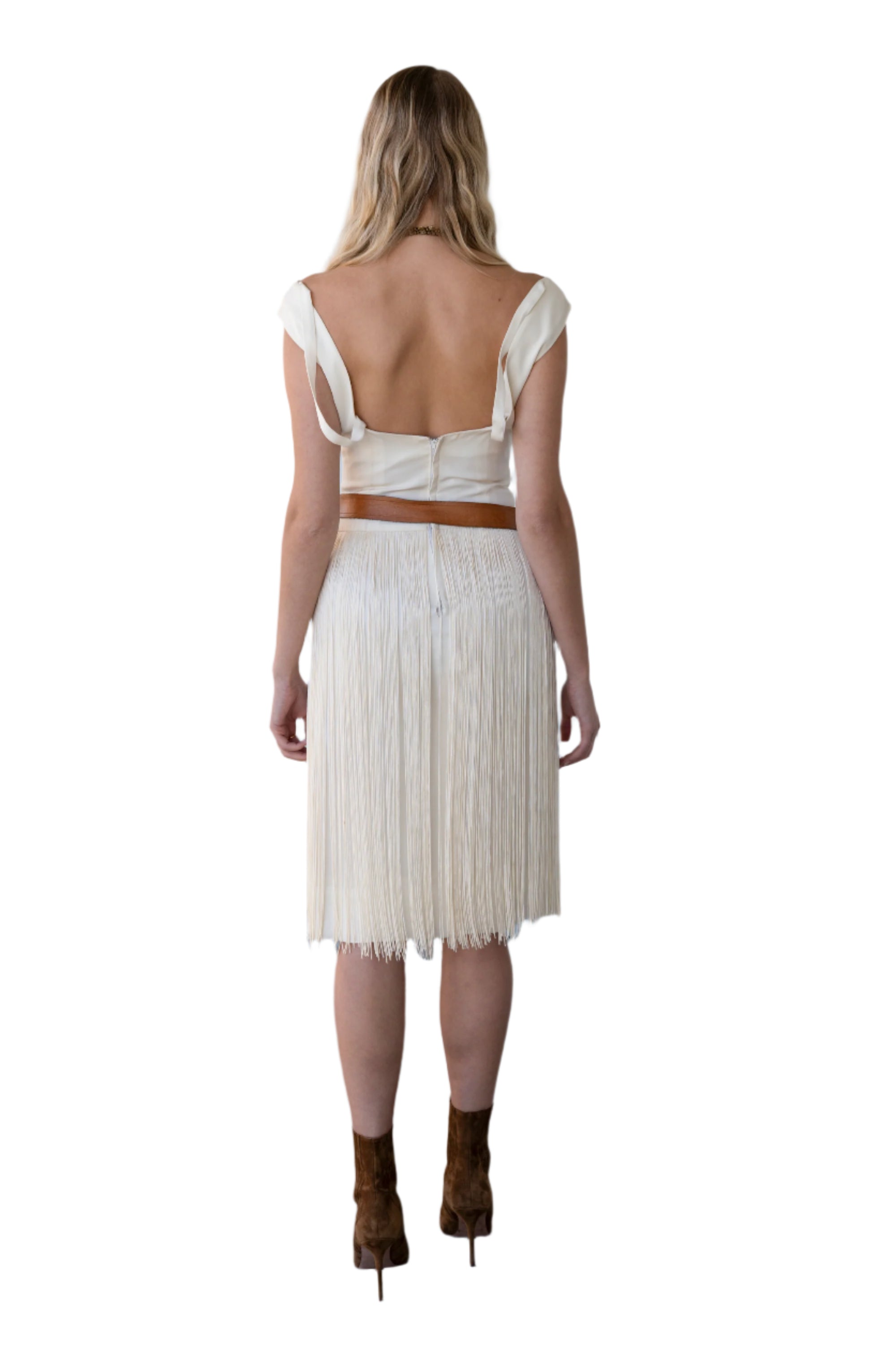 cream fringe dress Women's Cream Soft Touch Bandeau Fringe Maxi Dress