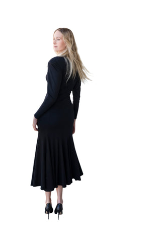 Vintage Norma Kamali Black Long Sleeve Cotton Maxi Gown & Dramatic Shoulder Pads