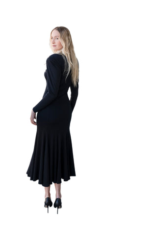 Vintage Norma Kamali Black Long Sleeve Cotton Maxi Gown & Dramatic Shoulder Pads